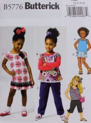 5776 BUTTERICK KIDS TOP,  DRESS, SHORTS, PANTS, BAG PATTERN SZ 2-5 UNCUT